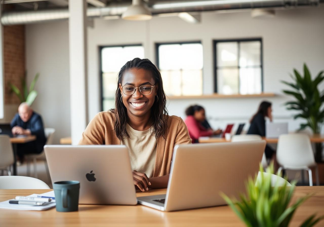 Job seeker working in coworking space